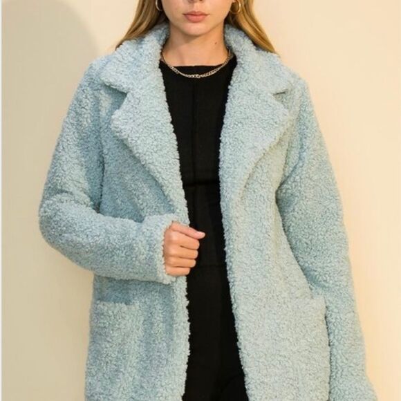Light Blue Teddy Coat - Picture 3 of 7